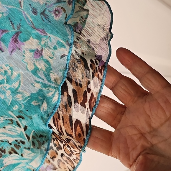 Floral Leopard Print Blue Top. Y2K Fairycore Semi Sheer Tunic 2X By NOTATIONS - Picture 5 of 7